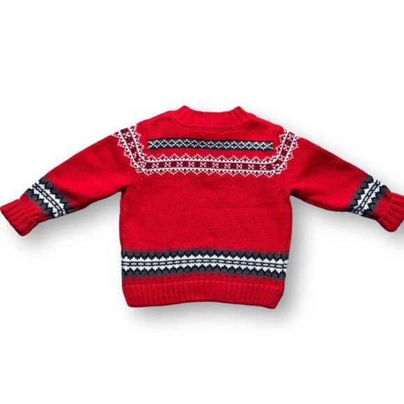 Infant Lands End Sweater Red Fair Isle QuarterZip Mock Neck Knit Size 24 Months - Picture 3 of 8